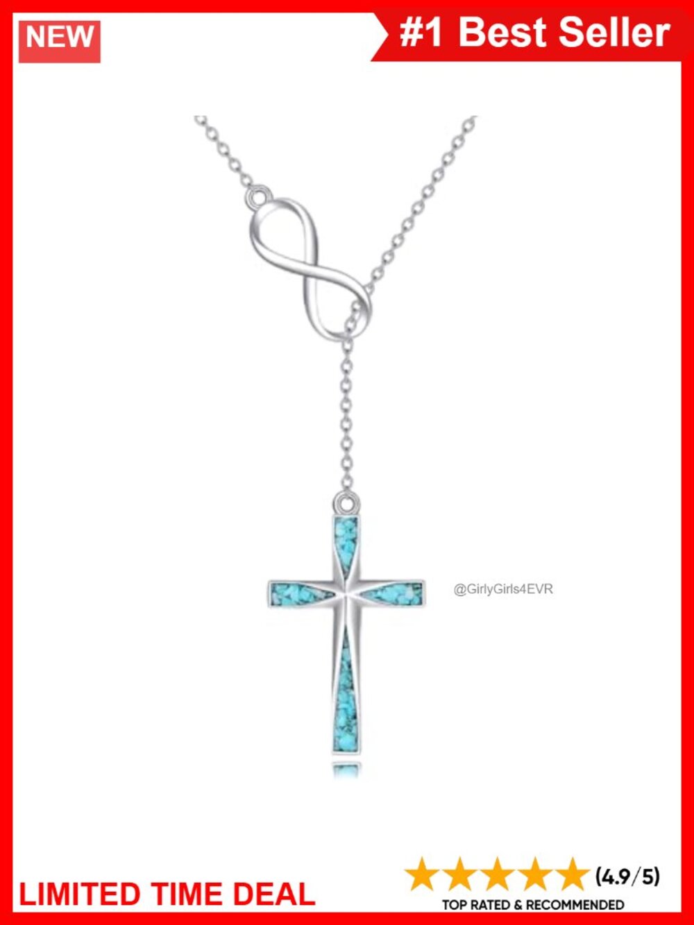 925 Sterling Silver Infinity Cross Necklace 18+2 Inch Chain for Women